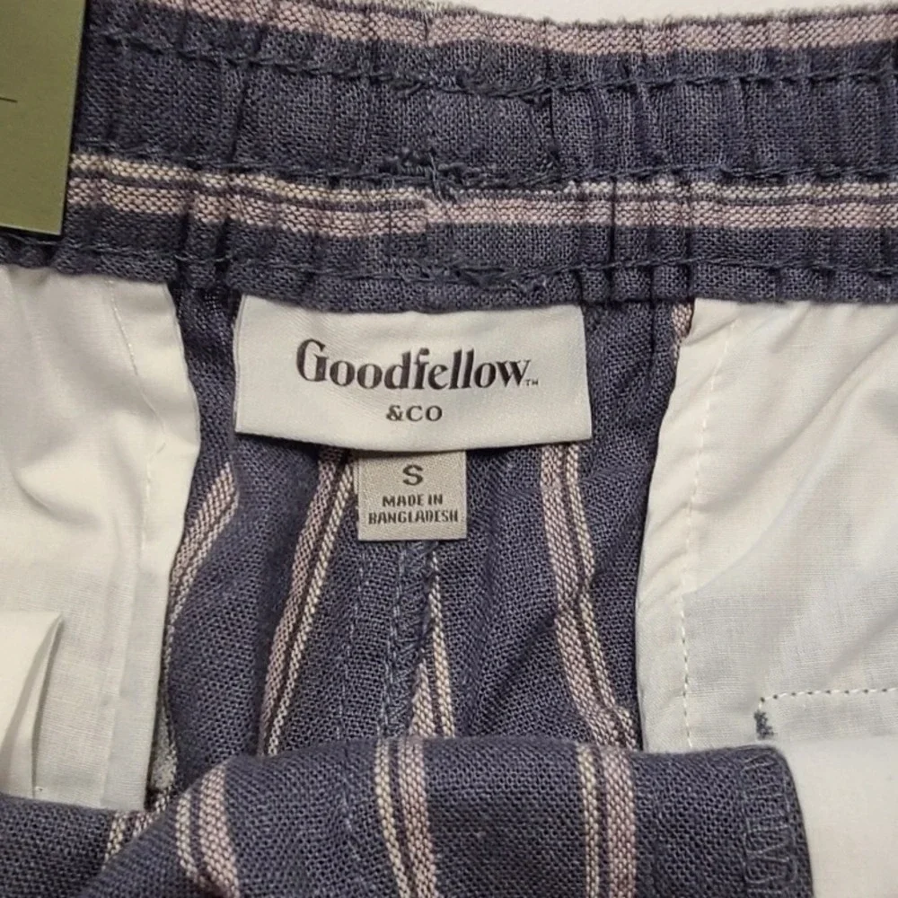 Goodfellow & Co Mens Blue White Striped Linen Blend Pull On Vacay Shorts Small